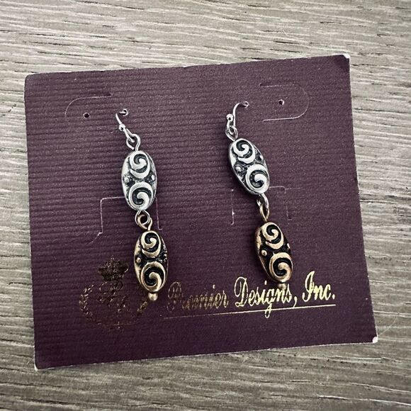 Premier Designs Gold Silver Antiqued Scroll Drop Earrings - Picture 2 of 4